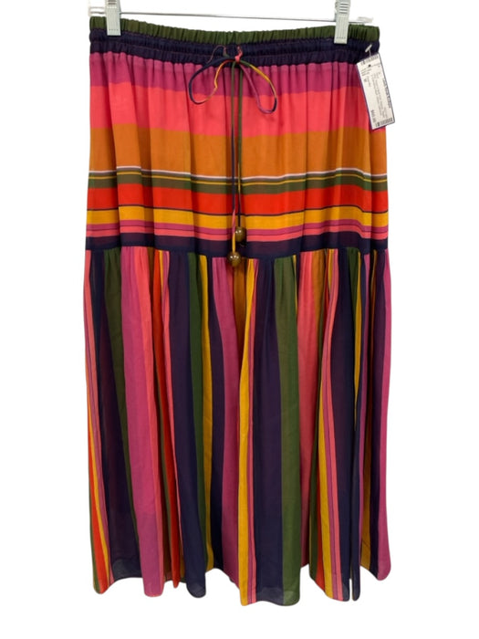 Farm Rio Size M Pink, Green & Multi Print Viscose Striped Gathered Detail Skirt Pink, Green & Multi Print / M