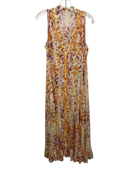 Poupette St. Barth Size M White, Orange & Purple Viscose Sleeveless V Neck Dress White, Orange & Purple / M