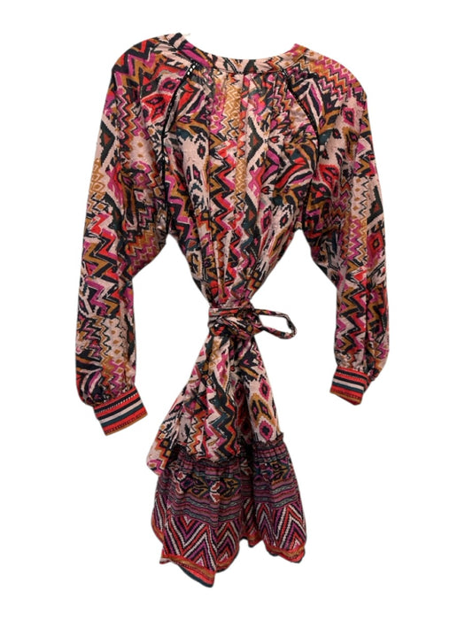 Zara Size M Purple, Black, Multi Cotton Button Up Long Sleeve Knee length Dress Purple, Black, Multi / M
