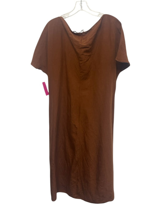 Zara Size L Brown Viscose & Linen Short Cap Sleeve Tassel Detail Midi Dress Brown / L