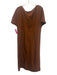 Zara Size L Brown Viscose & Linen Short Cap Sleeve Tassel Detail Midi Dress Brown / L