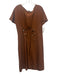 Zara Size L Brown Viscose & Linen Short Cap Sleeve Tassel Detail Midi Dress Brown / L