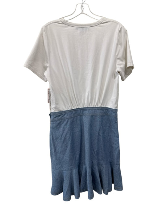 Veronica Beard Size M White & Chambray Cotton Short Sleeve Twofer Dress White & Chambray / M