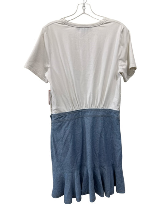 Veronica Beard Size M White & Chambray Cotton Short Sleeve Twofer Dress White & Chambray / M