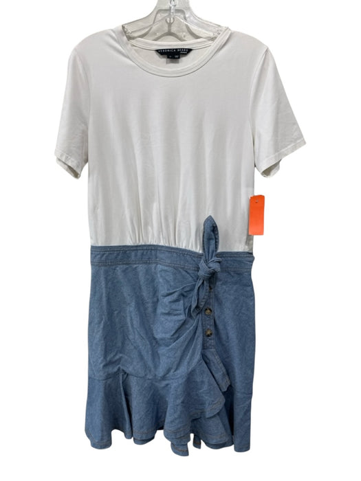 Veronica Beard Size M White & Chambray Cotton Short Sleeve Twofer Dress White & Chambray / M