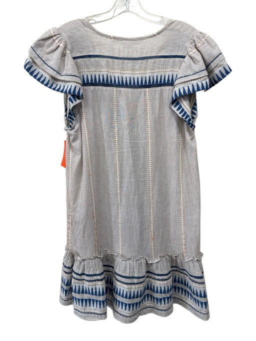 Veronica Beard Size M White & Multi Cotton & Rayon Button Front V Neck Dress White & Multi / M