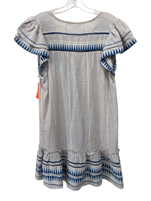 Veronica Beard Size M White & Multi Cotton & Rayon Button Front V Neck Dress White & Multi / M