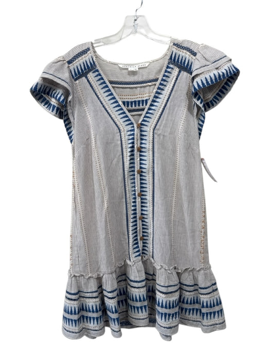 Veronica Beard Size M White & Multi Cotton & Rayon Button Front V Neck Dress White & Multi / M