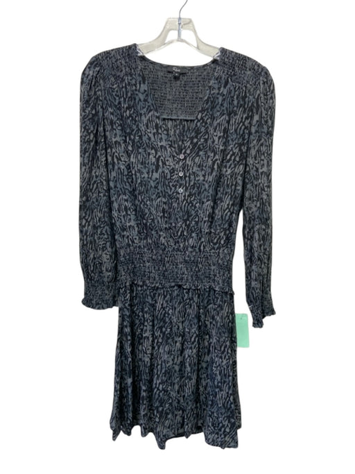 Rails Size M Black & Gray Rayon Long Sleeve Animal Print Shirred Waist Dress Black & Gray / M