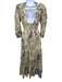Love The Label Size S Beige & Navy Cotton Long Sleeve Floral Deep v neck Dress Beige & Navy / S