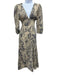 Love The Label Size S Beige & Navy Cotton Long Sleeve Floral Deep v neck Dress Beige & Navy / S