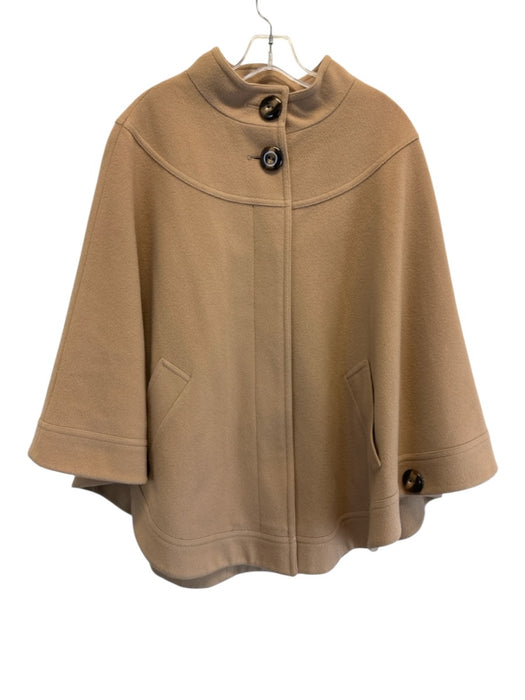 Helene Berman Size S Beige Wool & Cashmere High Neck Buttons Poncho Jacket Beige / S
