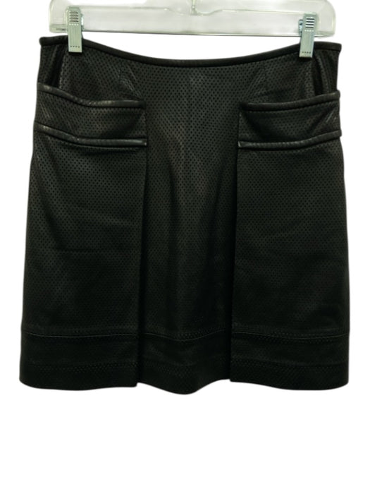 Tory Burch Size 4 Black Leather Perforated Pocket Mini Skirt Black / 4