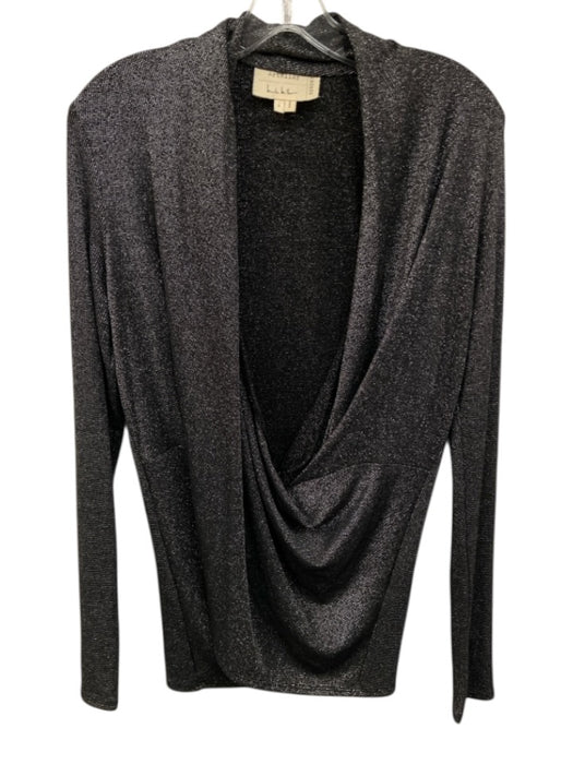Artelier Nicole Miller Size S Silver & Gray Viscose & Polyester Deep V Neck Top Silver & Gray / S