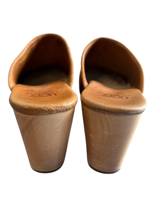 Ugg Shoe Size 8 Brown & Tan Leather Sheepskin Studded Wooden Heel Clogs Brown & Tan / 8
