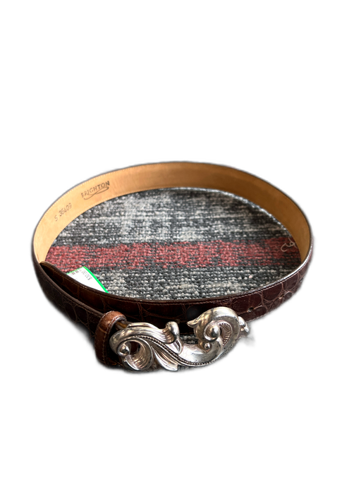 Brighton Brown Leather silver tone hardware ornate buckle Croc Embossed Belts Brown / S