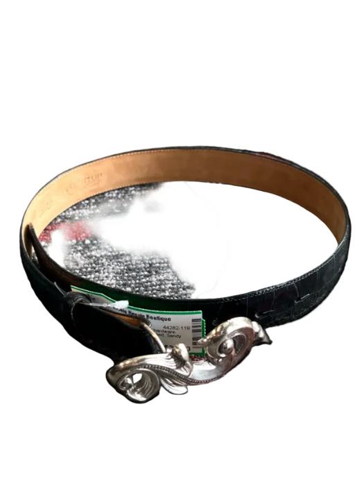 Brighton Black Leather silver tone hardware ornate buckle Croc Embossed Belts Black / S