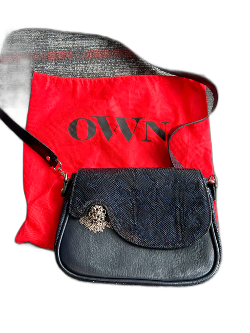 OWN Blue & Black PU Leather silver tone hardware Snake Asymmetric Shoulder Bag Blue & Black / S