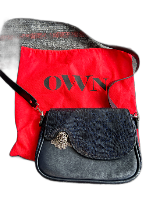 OWN Blue & Black PU Leather silver tone hardware Snake Asymmetric Shoulder Bag Blue & Black / S
