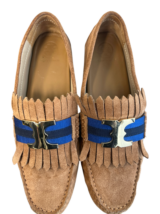 Tory Burch Shoe Size 8.5 Tan Suede Logo Loafer Closed Toe Shoes Tan / 8.5