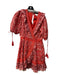 Cleobella Size S Red & Multi Organic Cotton V Neck Short Puff Sleeve Lined Dress Red & Multi / S