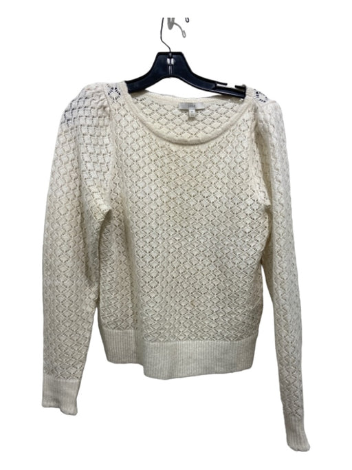 Joie Size XS Cream Wool Blend Open Knit Scallop Detail Long Sleeve Sweater Cream / XS