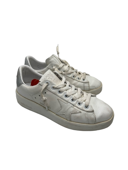 Golden Goose Shoe Size 36 White & Silver Leather Glitter Star Lace Up Sneakers White & Silver / 36