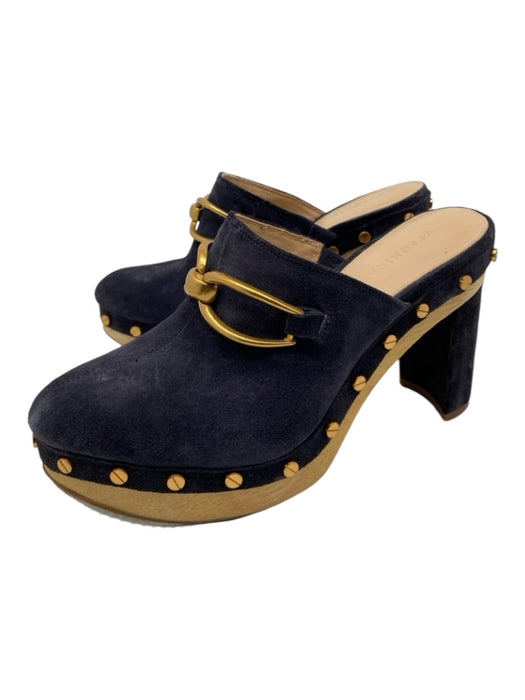 Veronica Beard Shoe Size 6 Navy Leather Suede Gold Hardware Rivets Clog Shoes Navy / 6