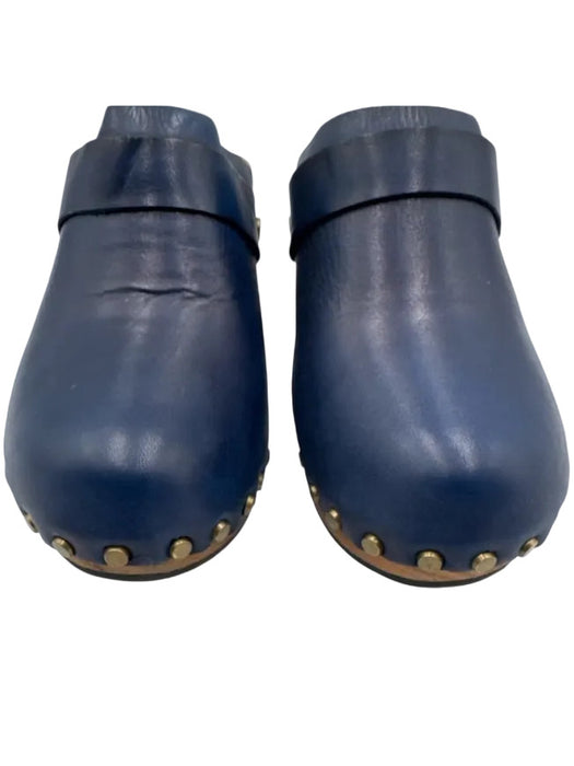 Lisa B. Shoe Size 37 Blue Leather Upper Round Toe Studded Mules Clogs Blue / 37