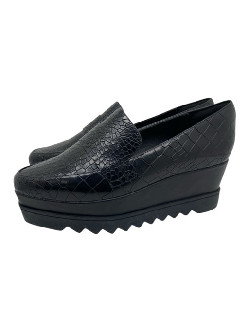 Anne Fontaine Shoe Size 39 Black Leather Embossed Square Toe Platform Loafers Black / 39