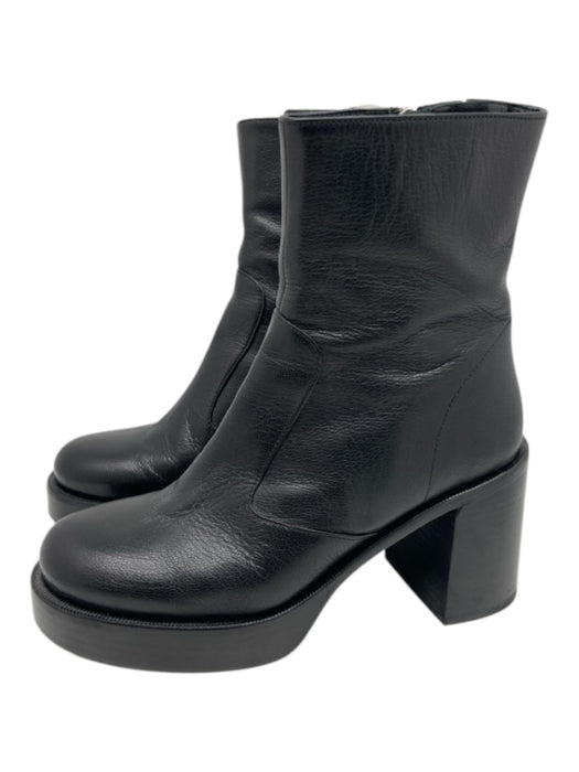 Simon Miller Shoe Size 40 Black Leather Stacked Block Heel Round Toe Booties Black / 40