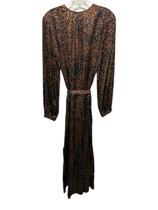 Ann Mashburn Size M Brown & Black Silk Leopard Print Keyhole Front Belted Dress Brown & Black / M