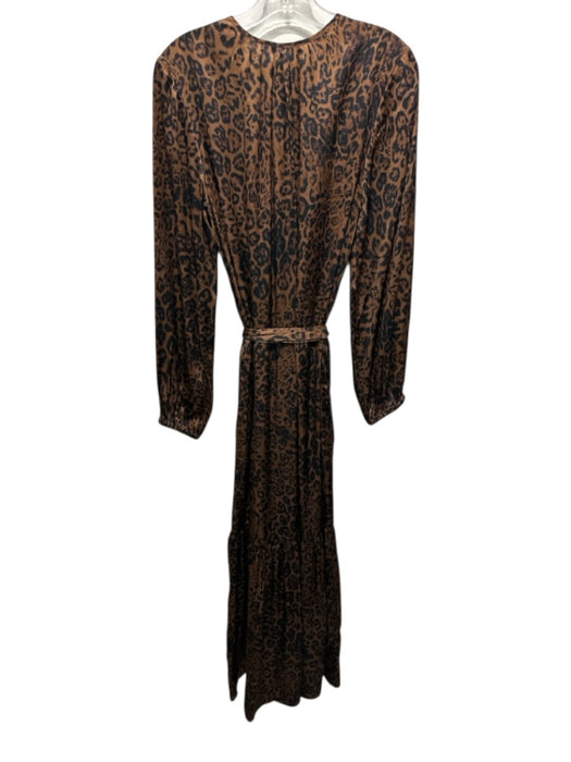 Ann Mashburn Size M Brown & Black Silk Leopard Print Keyhole Front Belted Dress Brown & Black / M