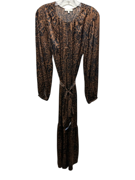Ann Mashburn Size M Brown & Black Silk Leopard Print Keyhole Front Belted Dress Brown & Black / M