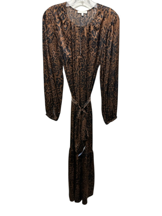 Ann Mashburn Size M Brown & Black Silk Leopard Print Keyhole Front Belted Dress Brown & Black / M