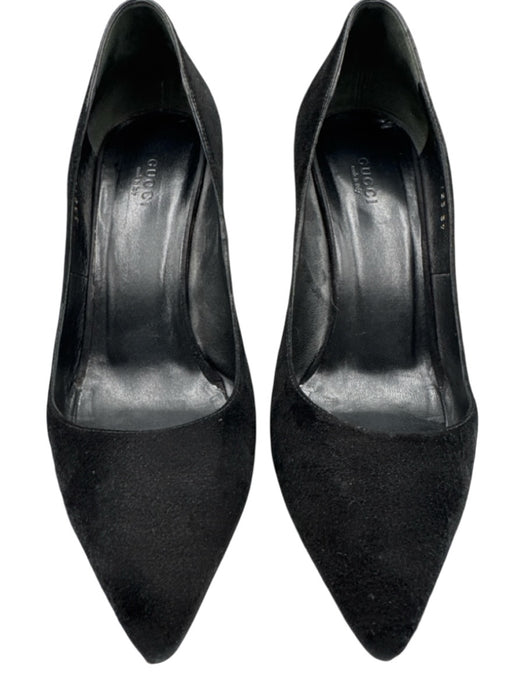 Gucci Shoe Size 39 Black Leather Upper Suede Pointed Almond Toe Stiletto Pumps Black / 39