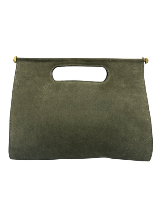 Clare V Army Fatigue Green Leather Suede Magnetic Closure Top Handle Clutch Bag Army Fatigue Green / Medium