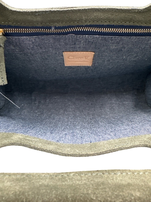 Clare V Army Fatigue Green Leather Suede Magnetic Closure Top Handle Clutch Bag Army Fatigue Green / Medium