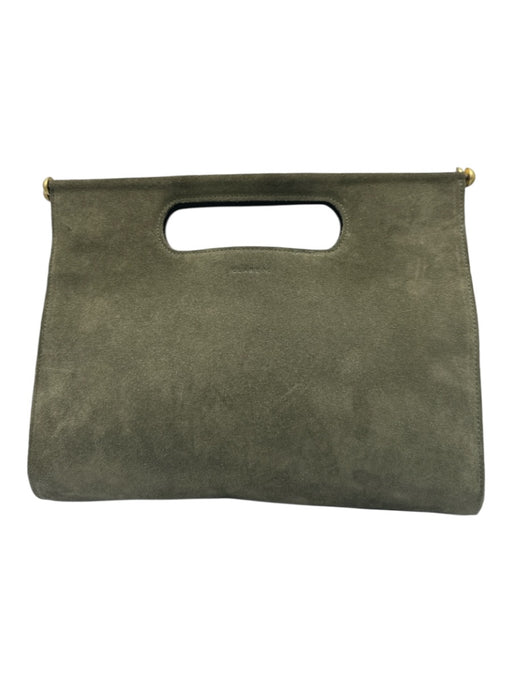 Clare V Army Fatigue Green Leather Suede Magnetic Closure Top Handle Clutch Bag Army Fatigue Green / Medium