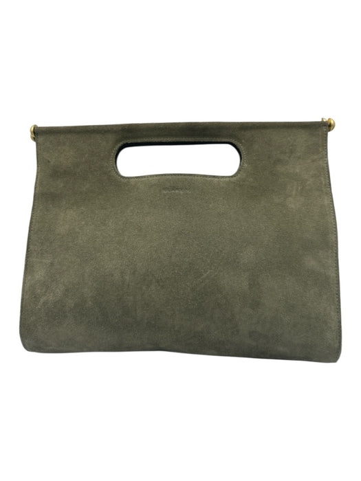 Clare V Army Fatigue Green Leather Suede Magnetic Closure Top Handle Clutch Bag Army Fatigue Green / Medium