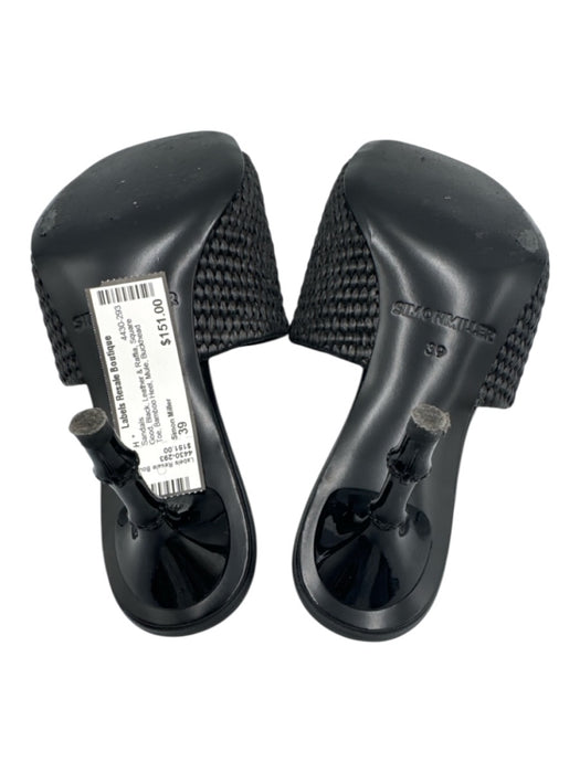 Simon Miller Shoe Size 39 Black Leather & Raffia Square Toe Bamboo Heel Sandals Black / 39