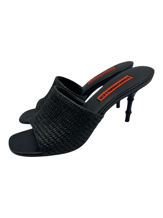 Simon Miller Shoe Size 39 Black Leather & Raffia Square Toe Bamboo Heel Sandals Black / 39