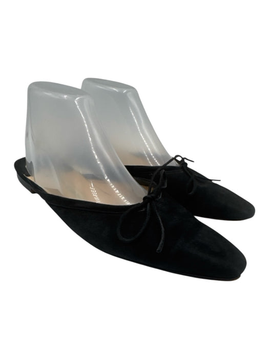 Manolo Blahnik Shoe Size 41 Black Suede Square Round Toe Tie Ballerina Flats Black / 41