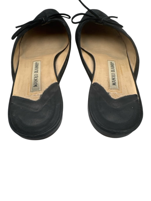 Manolo Blahnik Shoe Size 41 Black Suede Square Round Toe Tie Ballerina Flats Black / 41