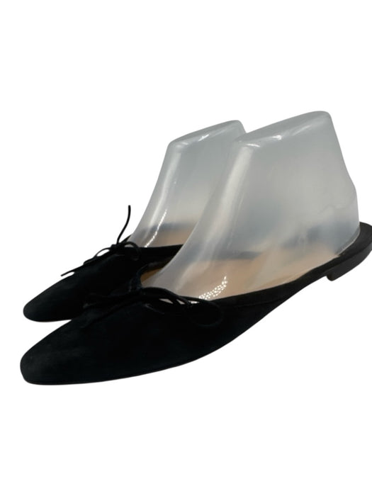 Manolo Blahnik Shoe Size 41 Black Suede Square Round Toe Tie Ballerina Flats Black / 41