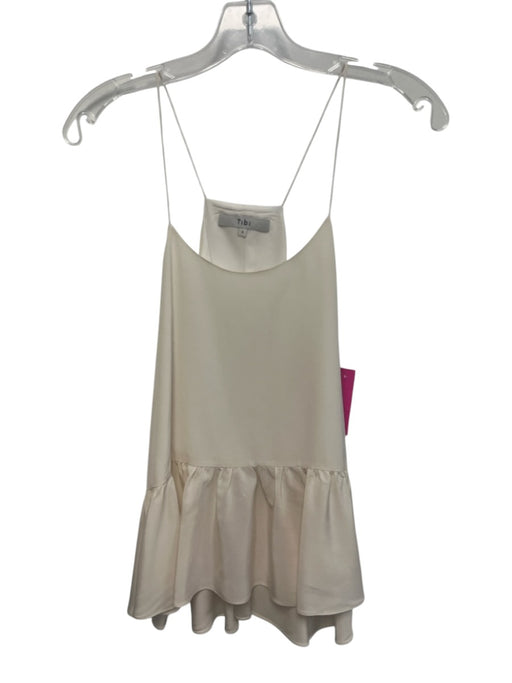 Tibi Size 4 Cream White Silk Spaghetti Strap U Neck Ruffle bottom Tank Top Cream White / 4