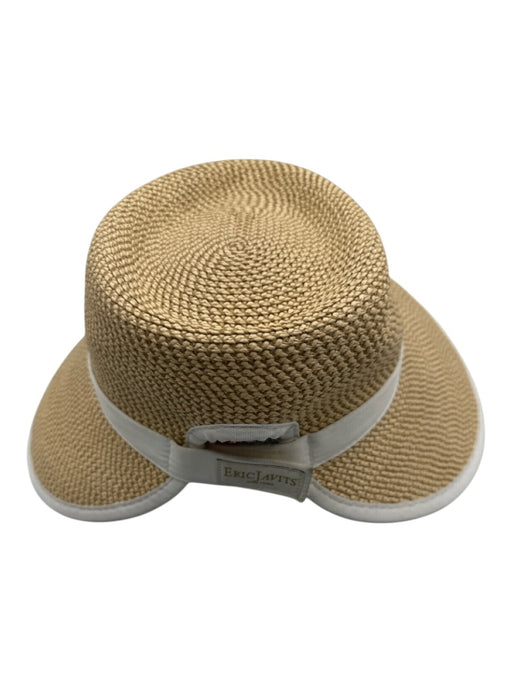Eric Javits Beige & White Straw Woven Wide Brim Fedora Visor Hat Beige & White