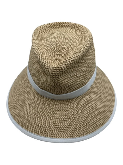 Eric Javits Beige & White Straw Woven Wide Brim Fedora Visor Hat Beige & White