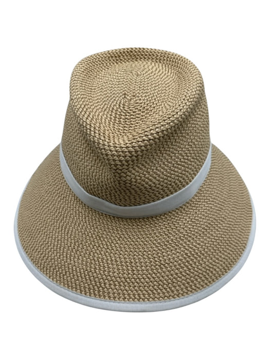 Eric Javits Beige & White Straw Woven Wide Brim Fedora Visor Hat Beige & White