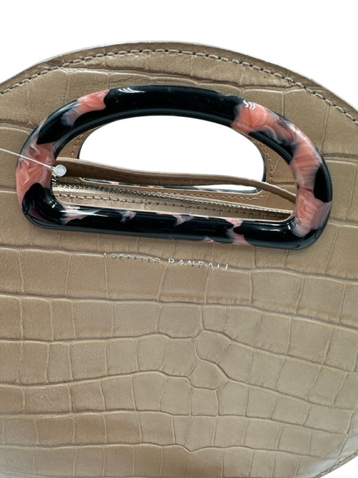 Loeffler Randall Beige Leather Croc Embossed Circle Zip Top Crossbody & Hand Bag Beige